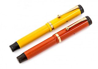 Two Vintage Parker Duofold Junior Fountain Pens Length 4 1/2 inches.