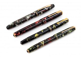 A Group of Four Vintage Parker Fountain Pens Length of first 4 3/4 inches.