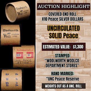 High Value! - Covered End Roll - Marked "Unc Peace Reserve" - Weight shows x10 Coins (FC)