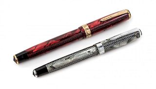 Two Parker 'Royal Challenger' Fountain Pens Length of first 5 1/4 inches.