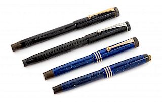 A Group of Four Parker Fountain Pens Length of first 5 3/8 inches.