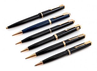 A Group of Seven Parker Mechanical Pencils Length of longest 5 inches.