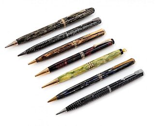 A Group of Seven Parker Mechanical Pencils Length of longest 5 1/2 inches.
