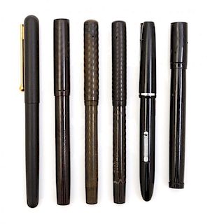 A Collection of Six Waterman Fountain Pens Length of longest 5 1/2 inches.