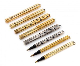 A Collection of Eight Waterman's Writing Instruments Length of fountain pens 4 inches.
