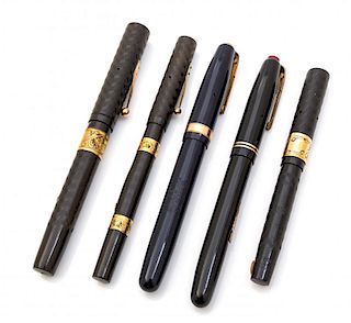 A Collection of Six Vintage Waterman Fountain Pens Length of longest 5 1/2 inches.