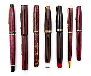 A Collection of Seven Waterman Writing Instruments Length of longest 5 5/8 inches.