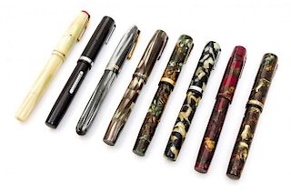 A Collection of Eight Vintage Waterman's Fountain Pens Length of first 4 1/8 inches.