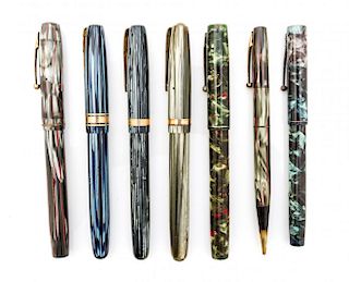 A Collection of Six Waterman Fountain Pens Length of first 5 inches.