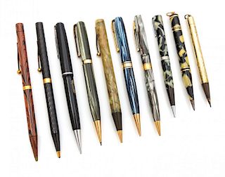 A Collection of Ten Waterman Mechanical Pencils Length of longest 5 1/2 inches.