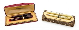 Two Waterman Fountain Pen and Pencil Boxed Sets Length of fountain pens 4 7/8 inches.
