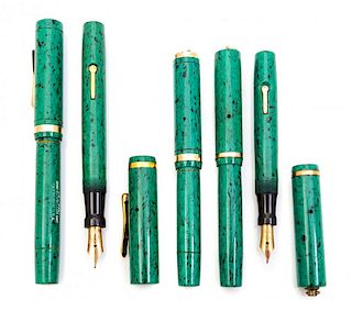 A Collection of Five Conklin Fountain Pens Length of longest 5 inches.