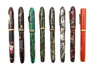A Collection of Eight Vintage Conklin Fountain Pens Length of longest 5 1/8 inches.