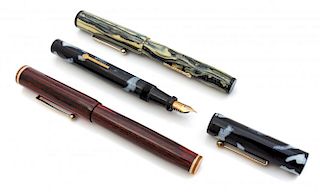 A Collection of Three Vintage Waterman Fountain Pens Length of longest 5 1/2 inches.