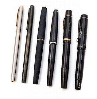 A Collection of Montblanc Fountain Pens Length of lonest 5 1/4 inches.