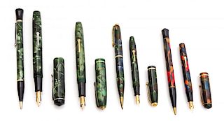 A Collection of Three Conway-Stewart Fountain Pen and Pencil Boxed Sets Lemgth of longest 5 inches.