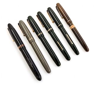 A Collection of Six Vintage Swan Fountain Pens Length of longest 5 1/2 inches.