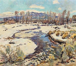 Charles Berninghaus, (American, 1905-1988), Winter Along the Lower Ranchito (Taos Pueblo River)