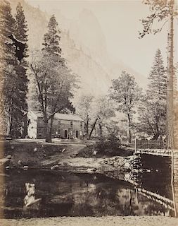 Carleton Eugene Watkins, (American, 1829-1916), Nevada Fall and Butte View of the Merced, Yosemite Hutching's Hotel, Sentinel