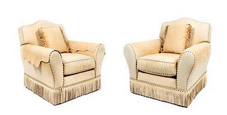 Two Western Style Upholstered Club Chairs, National Upholstery Company Height 36 x width 37 1/2 x depth 33 inches.