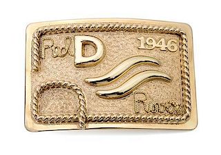 Edward H. Bohlin 14 Karat Yellow Gold Red River Trophy Buckle Height 2 14/ x width 3 1/2 inches