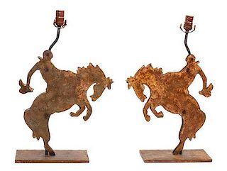 Two Western Style Iron Table Lamps Height 21 x width 14 x depth 4 inches.