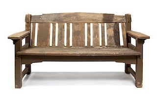 A Pine Exterior Bench Height 35 x width 64 x depth 26 inches.