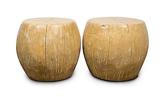A Pair of Contemporary Barrel Form Tables Height 23 1/2 x diameter 28 inches.