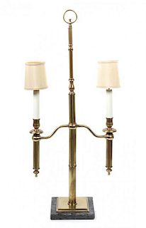 A Frederick Cooper Brass Two Light Boulanger Style Lamp Height 28 x width 12 x depth 6 inches.