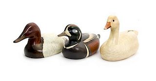 Six Decorative Painted Decoys, Big Sky Carvers, Bozeman, MT Height of largest 8 1/2 x length 16 1/2 inches