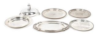 Fifteen Pieces of Silver Plate Serving Pieces Largest diameter 12 inches.