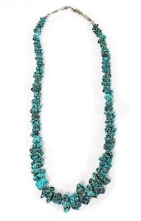 A Graduated Nugget Turquoise Necklace Length 24 inches.