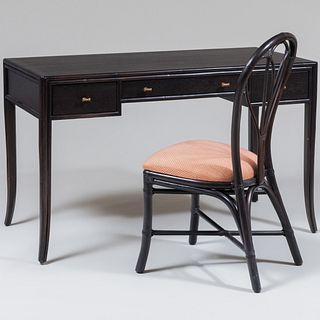 McGuire Ebonized Desk and a McGuire Ebonized Faux Bamboo Side Chair