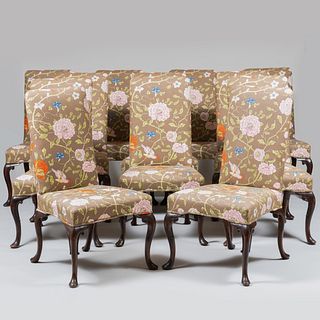Set of Twelve Queen Anne Style Mahogany and Upholstered Dining Chairs