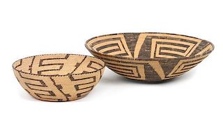 Two Pima Basket Bowls Height of larger 4 1/8 x 15 5/16 inches.