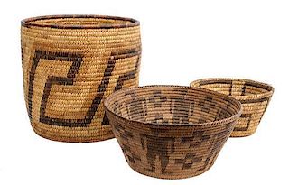 Three Pima Baskets Height of largest 10 x diameter 10 1/4 inches.