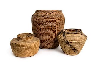 Three Southwestern Olla Form Baskets Height of largest 13 1/2 x diameter 11 inches.