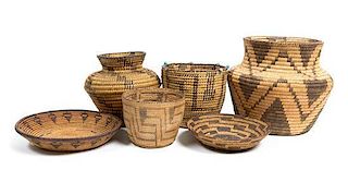 Six Pima Baskets Height of largest 7 1/2 x 8 1/2 inches.