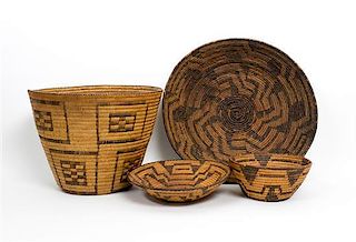 Four Pima Baskets Height of largest 9 1/2 x diameter 12 inches.