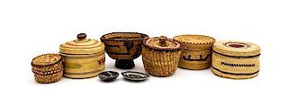 A Group of Assorted Native Miniature Baskets Height of tallest 2 inches.