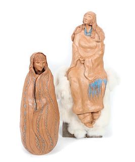 Sharon Dry Flower Reyna (Taos, 20th Century), Two Micaceous Pottery Figures Height of taller 18 inches.