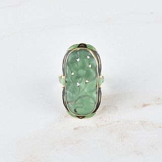 Art Deco Jade and 14K Ring