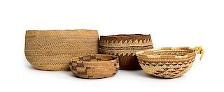 Four California Baskets Height of largest 4 3/4 x diameter 9 1/2 inches.
