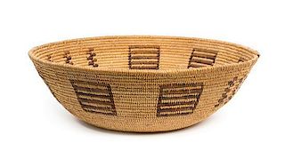 A Mission Indian Basket Bowl Height 5 x diameter 15 inches.