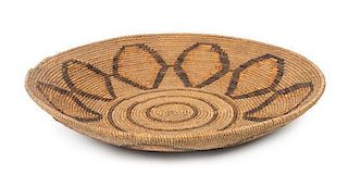 A Mission Indian Basket Tray Height 2 7/8 x diameter 16 7/8 inches.