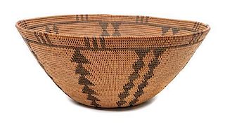 A Maidu Two-Color Basketry Bowl Height 4 1/2 x 11 inches.