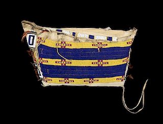 An Arapaho Beaded Possible Bag Height 13 x width 22 1/2 inches.
