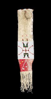 A Cheyenne Beaded Pipe Bag Length overall 35 x width 7 inches.