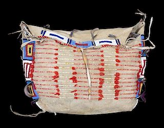 A Sioux Beaded and Quilled Possible Bag Height 18 x width 19 1/2 inches.