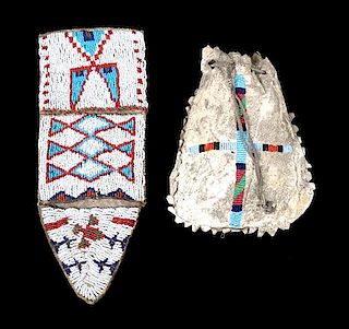 A Sioux Beaded Knife Sheath Height 12 x width 4 1/2 inches.